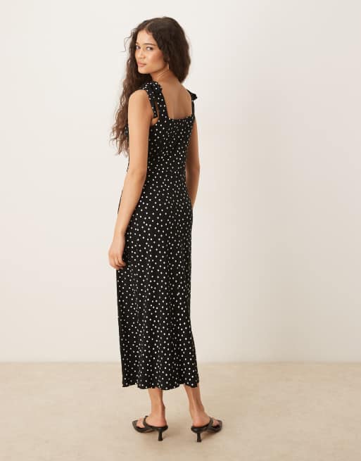 Nobody's Child Adrian tie shoulder midi dress in black and white spot, 4 of 4