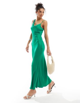 Shop Nobody's Child Aggie Drape Neck Satin Maxi Dress In Green