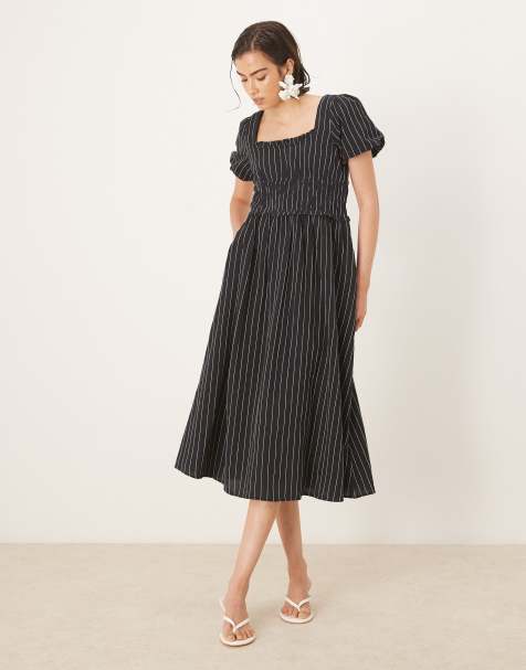 Nobody's Child Aggie midi dress in black stripe - view 1