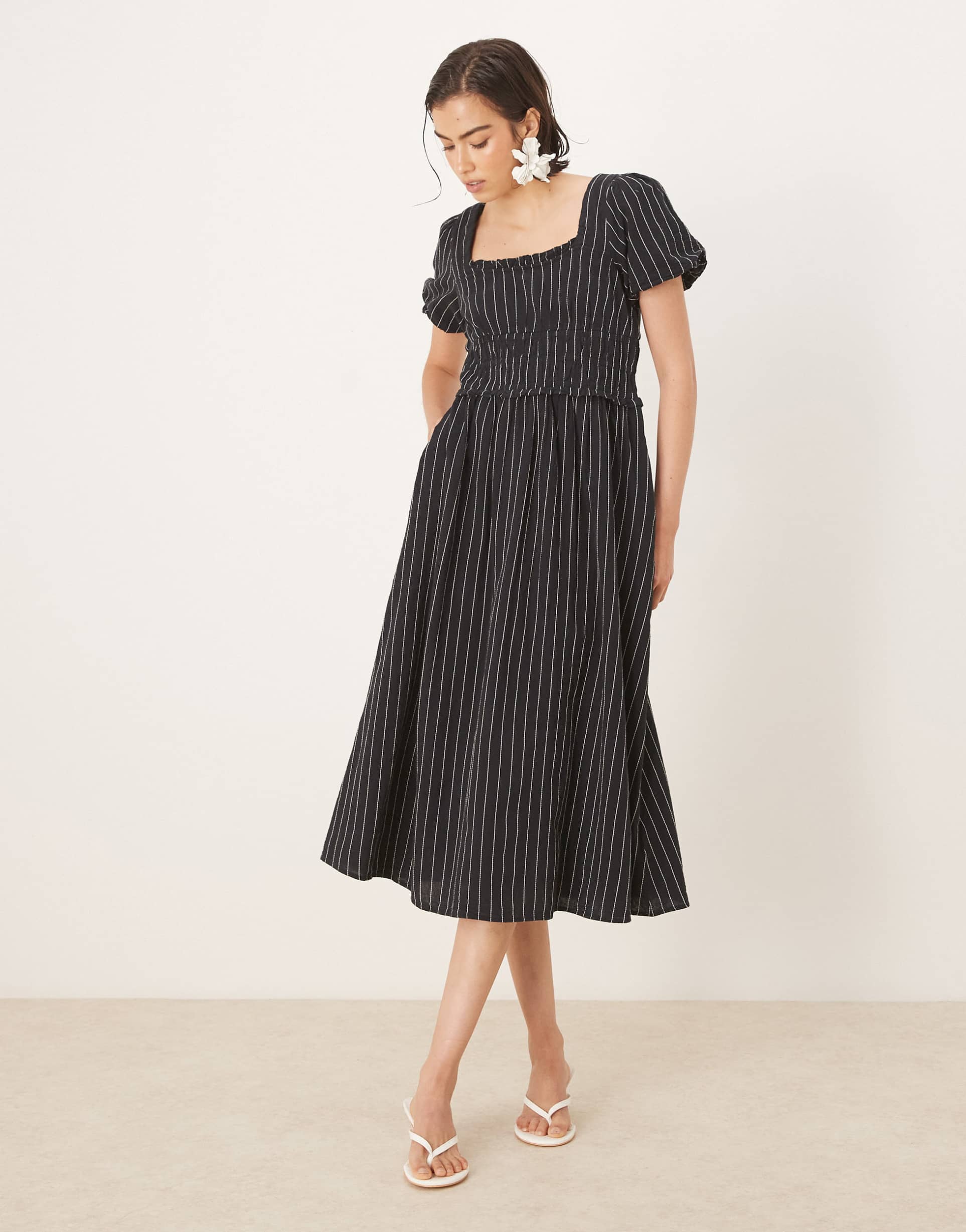 nobody's child aggie midi dress in black stripe