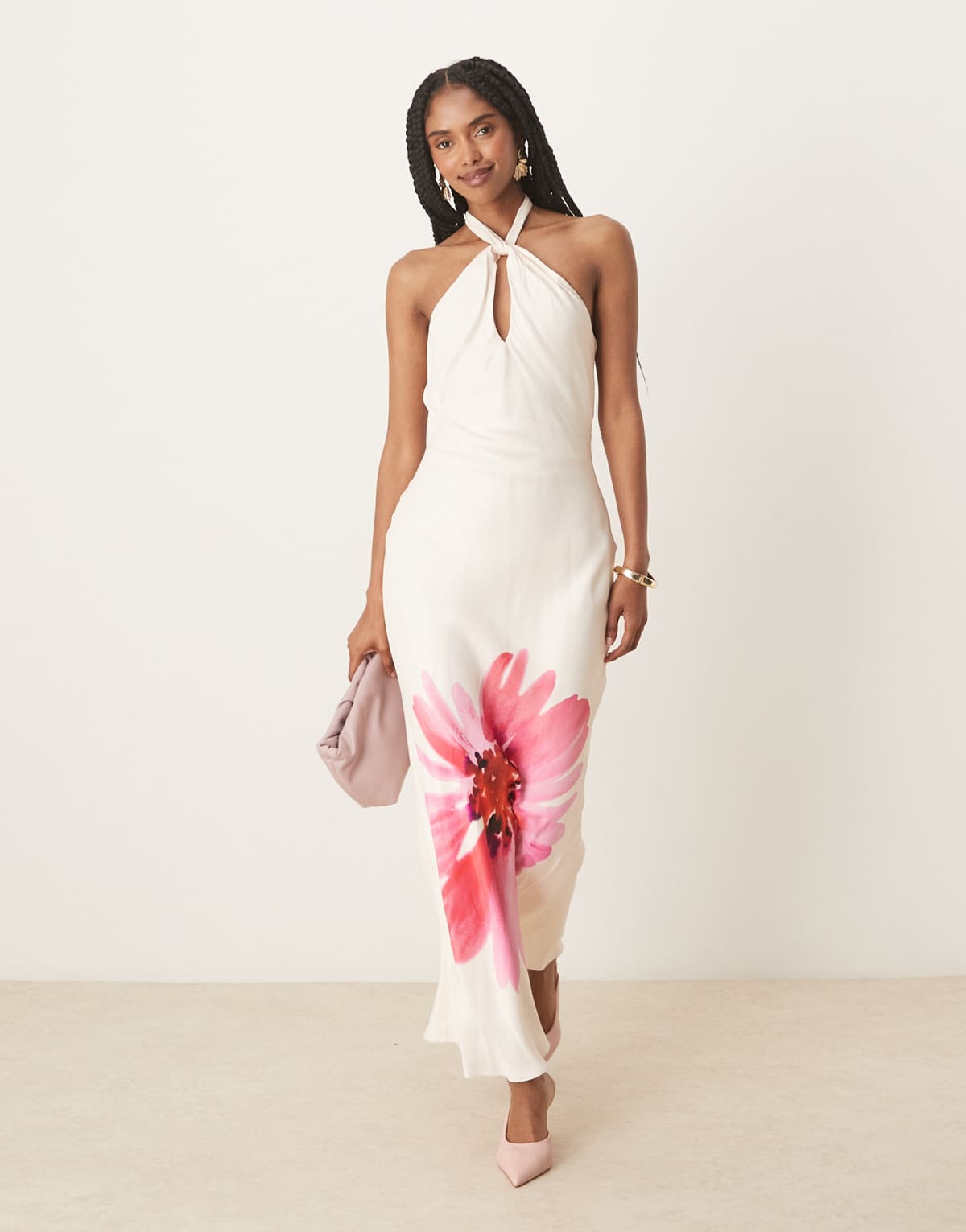 Nobody's Child Agnes halter neck midi dress with flower in white
