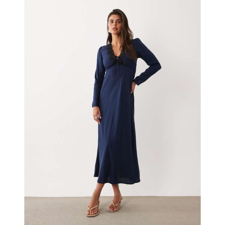 Nobody's Child Aida lace detail plunge neck bias midi dress in