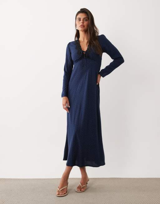 Nobody's Child Aida lace detail plunge neck bias midi dress in