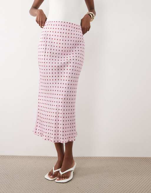 Nobody's Child - Alana - Satijnen midi rok met hoge taille in roze met stippen, 2 van 5