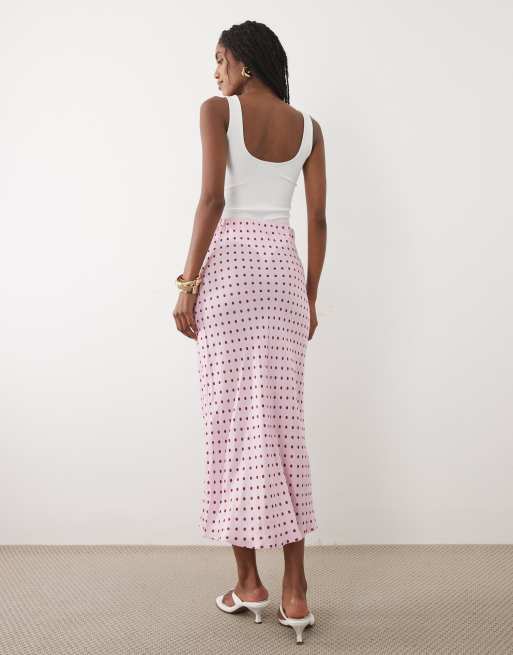 Nobody's Child - Alana - Satijnen midi rok met hoge taille in roze met stippen, 4 van 5