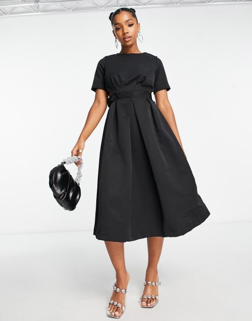 Nobody's Child Alecia puff sleeve midi dress in black | ASOS