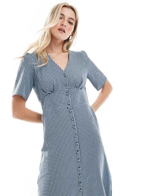 Nobody's Child - Alexa - Blå maxi-midikjole med gingham-tern, 2 af 4