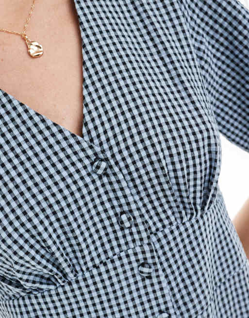 Nobody's Child - Alexa - Blå maxi-midikjole med gingham-tern, 4 af 4