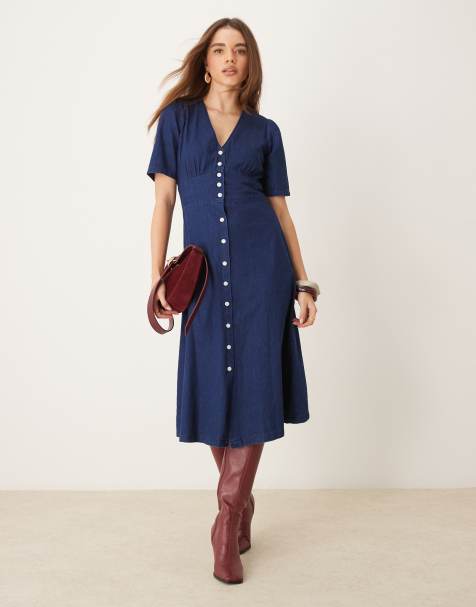 Nobody's Child Alexa denim midi dress in dark blue