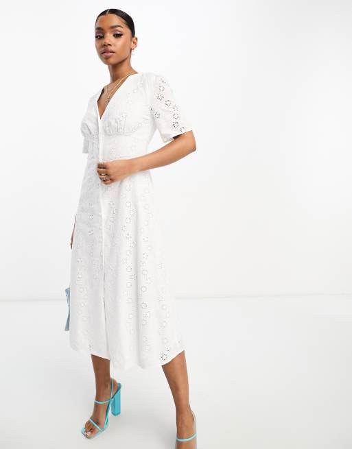Nobody's Child – Alexa – Elfenbensvit midiklänning i broderie anglaise, 4 av 4