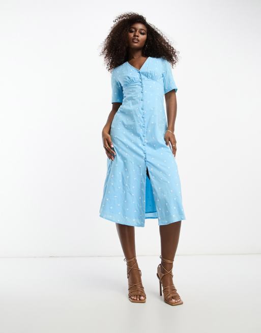 blue embroidered midi dress Carranza 3/4 Sleeve Embroidered Midi Dress main image 1