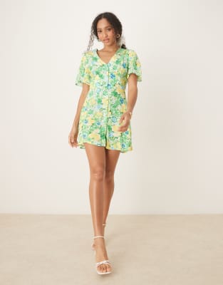 Nobody's Child - Alexa - Kurzes Freizeitkleid mit Blümchenmuster in Grün und Gelb
