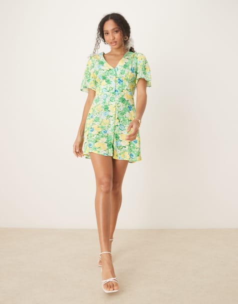 Nobody's Child – Alexa – Kurzes Freizeitkleid mit Blümchenmuster in Grün und Gelb - view 1