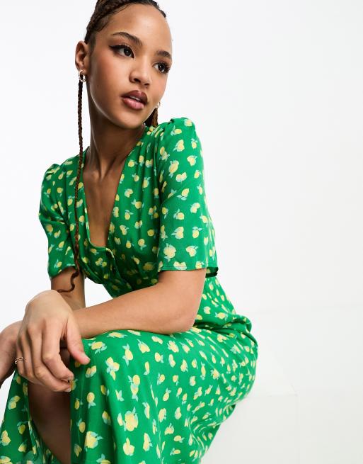 Nobody s Child Alexa lemon print midi dress in green ASOS