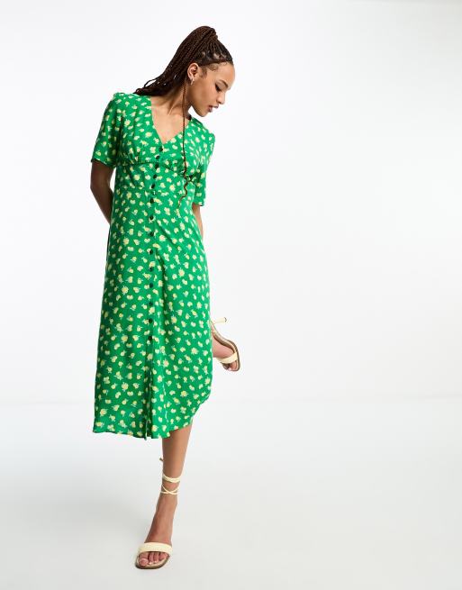 Nobody's Child Alexa lemon print midi dress in green, 4 of 4