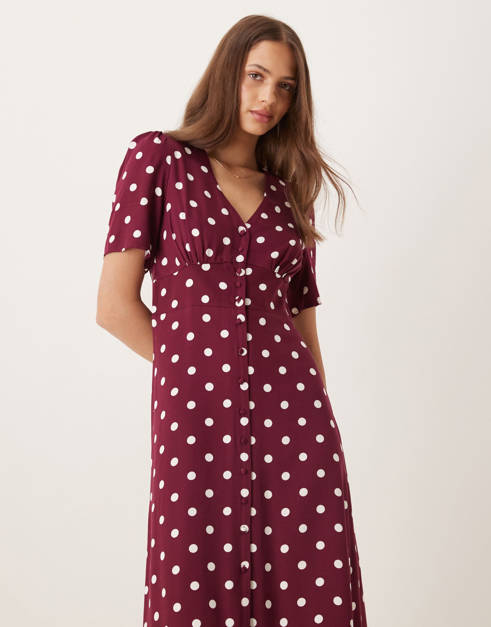 nobody's child alexa midi day dress in brown polka dots