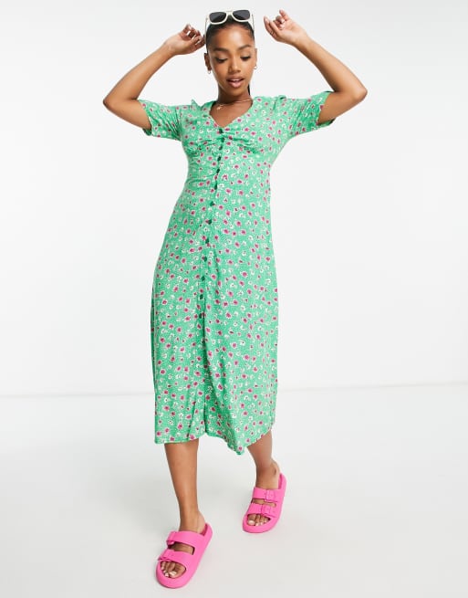 Nobody's Child – Alexa – Midikleid in Grün mit Blümchenmuster