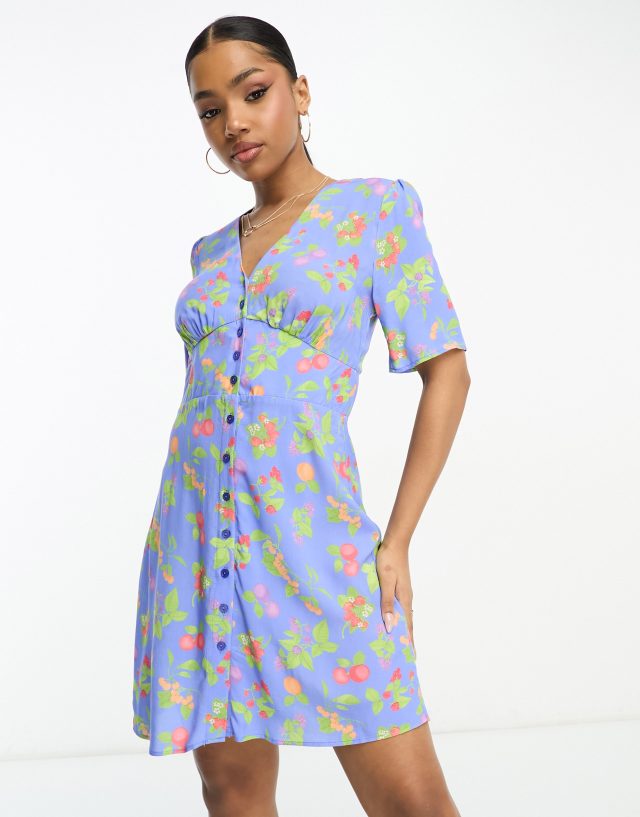 Nobody's Child Alexa shirred mini dress in blue fruit print