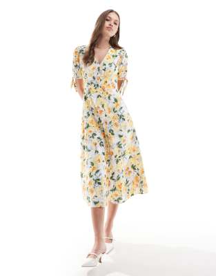 Nobody's Child Alexis Midi Dress In Yellow Bloom