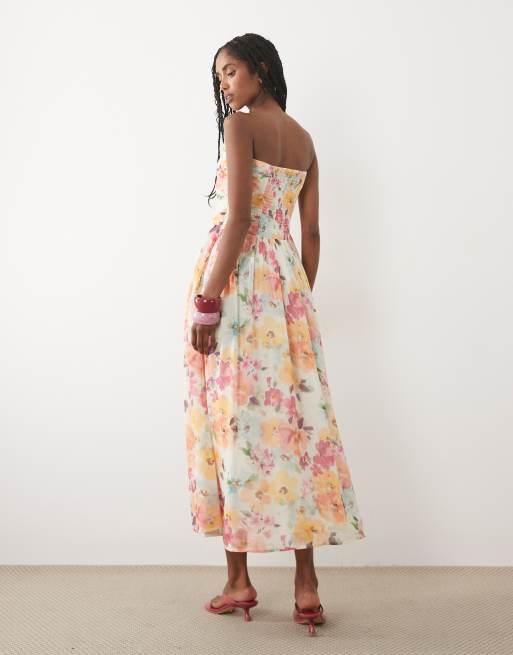 Nobody's Child - Alice - Robe bandeau mi-longue froncée à fleurs - Orange, 4 de 4