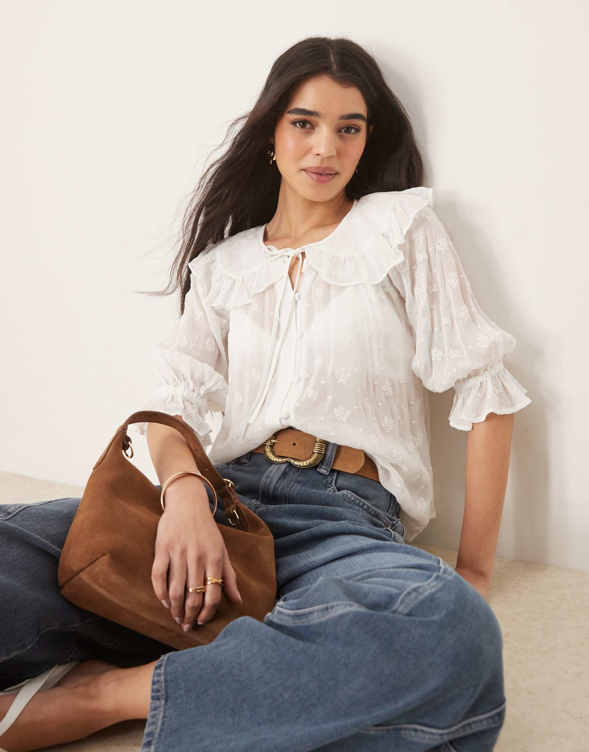 nobody's child aliya boho ruffle blouse in white