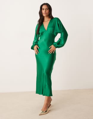 Nobody's Child Allura balloon sleeve v-neck midi dress in