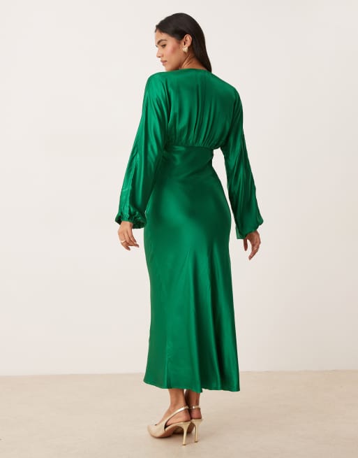 Nobody's Child - Allura - Vestito midi verde con maniche a palloncino e scollo a V, 4 di 4