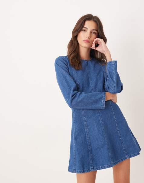 Nobody's Child Alma denim cinched pleated front mini dress in blue - view 1