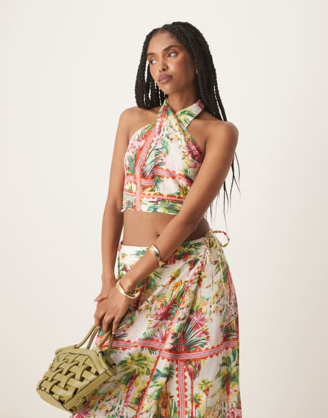 Nobody's Child Amazon halter neck crop top co-ord in multi