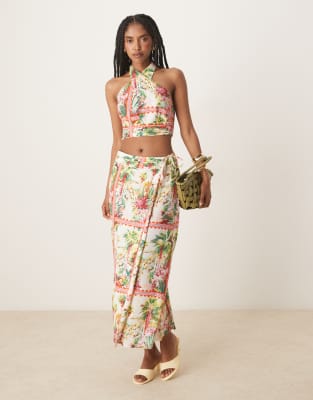 nobody's child amazon halter neck crop top in multi - part of a set