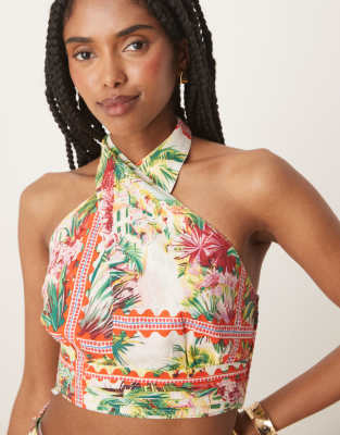 nobody's child amazon halter neck crop top in multi - part of a set