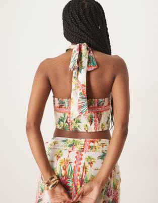 nobody's child amazon halter neck crop top in multi - part of a set