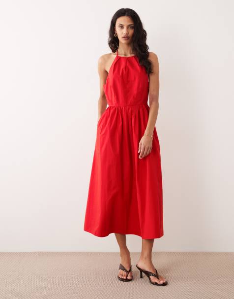 Nobody's Child Amber cotton halter neck midaxi dress in red - RED - view 1