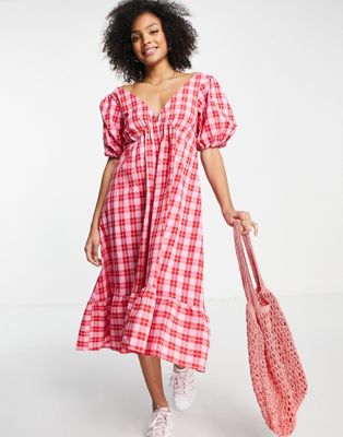 Nobodys child Ammie checked midi dress in pink