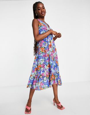 Nobody's Child Amy floral print sleeveless midi dress in blue