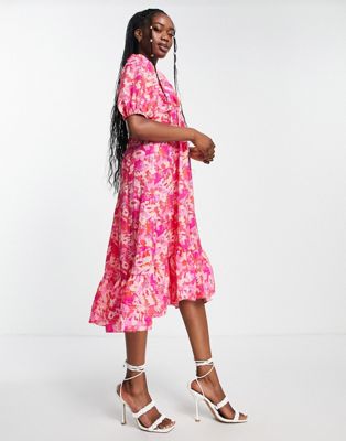 Nobody's Child Amy floral print textured dress in pink - ASOS Price Checker