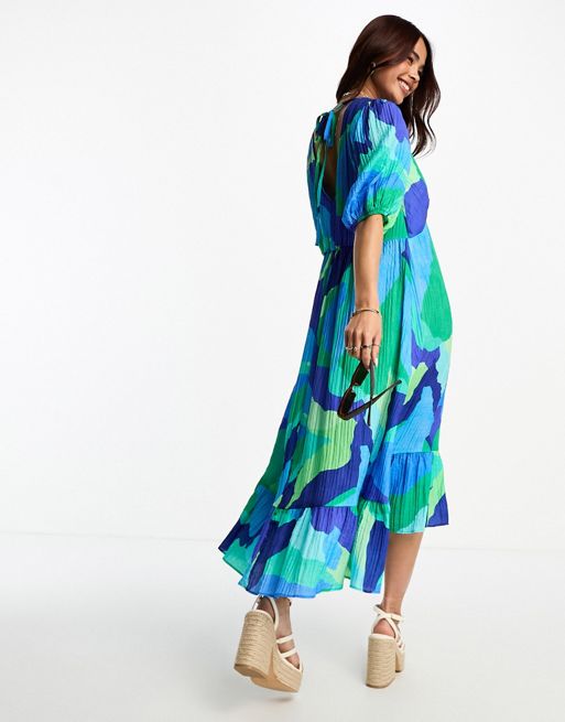 Nobody's Child Amy puff sleeve midi dress in abstract blue