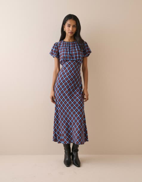 Nobody's Child And gingham sicily midi dress in blue - view 1