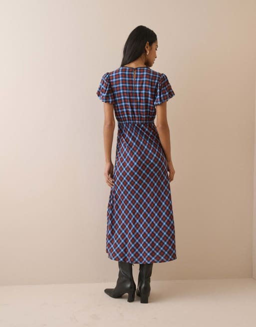 Nobody's Child And gingham sicily midi dress in blue, 2 of 5