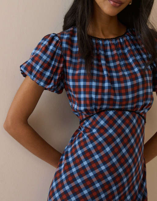 Nobody's Child And gingham sicily midi dress in blue, 3 of 5