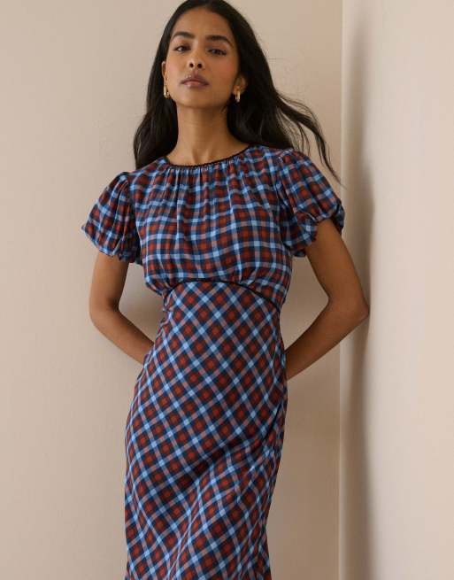 Nobody's Child And gingham sicily midi dress in blue, 5 of 5