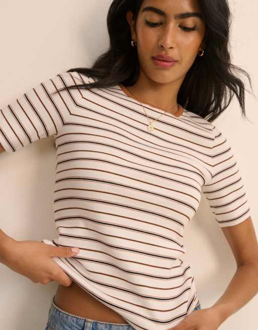 Nobody's Child And striped t-shirt in brown, 5 of 5