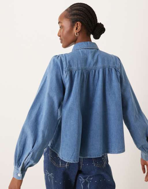 Nobody's Child - Andra - Denim blouse met kraag in blauw , 4 van 4
