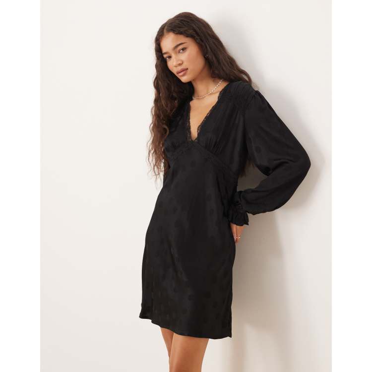 Nobody's Child Angela lace trim mini dress in black | ASOS