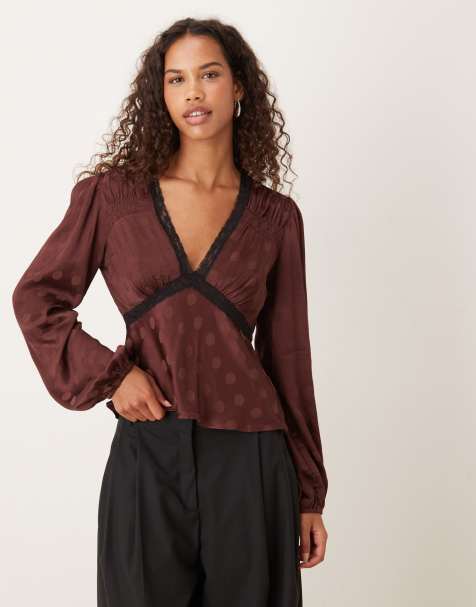 Nobody's Child Angela long sleeve top in chocolate brown - view 1