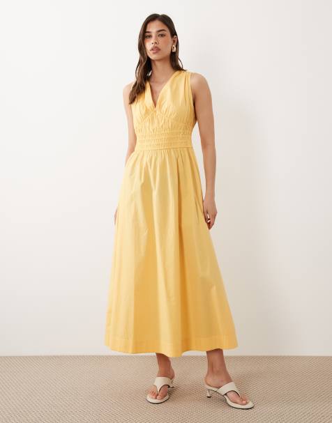 navy blue dress for baby girl Aobny Cotton Sexy Dresses for Women Going Out Tummy Control Yellow A-Line  Midi Short Sleeve Eyelet Womens Work Dresses main image 0