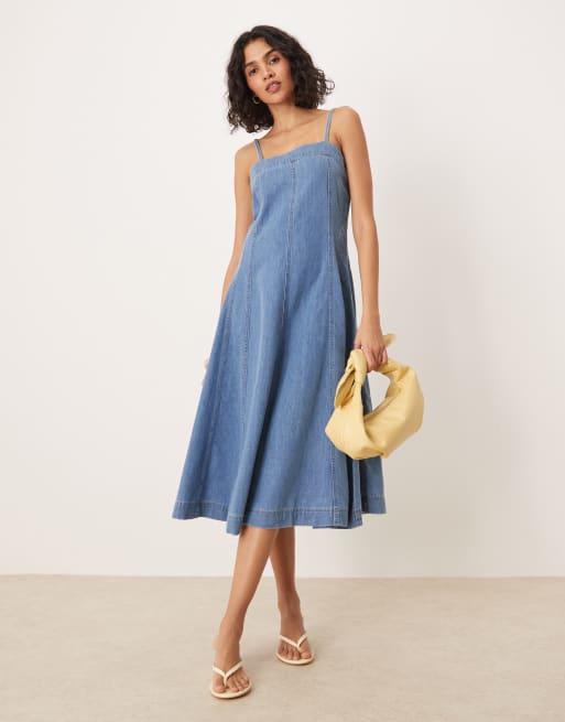 Nobody's Child - Anita - Vestito midi svasato a pannelli con spalline sottili lavaggio vintage medio con fascette