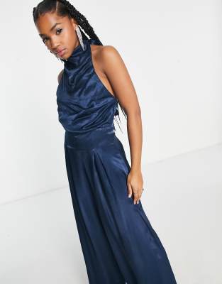 Nobody's Child Annie satin backless jumpsuit in navy