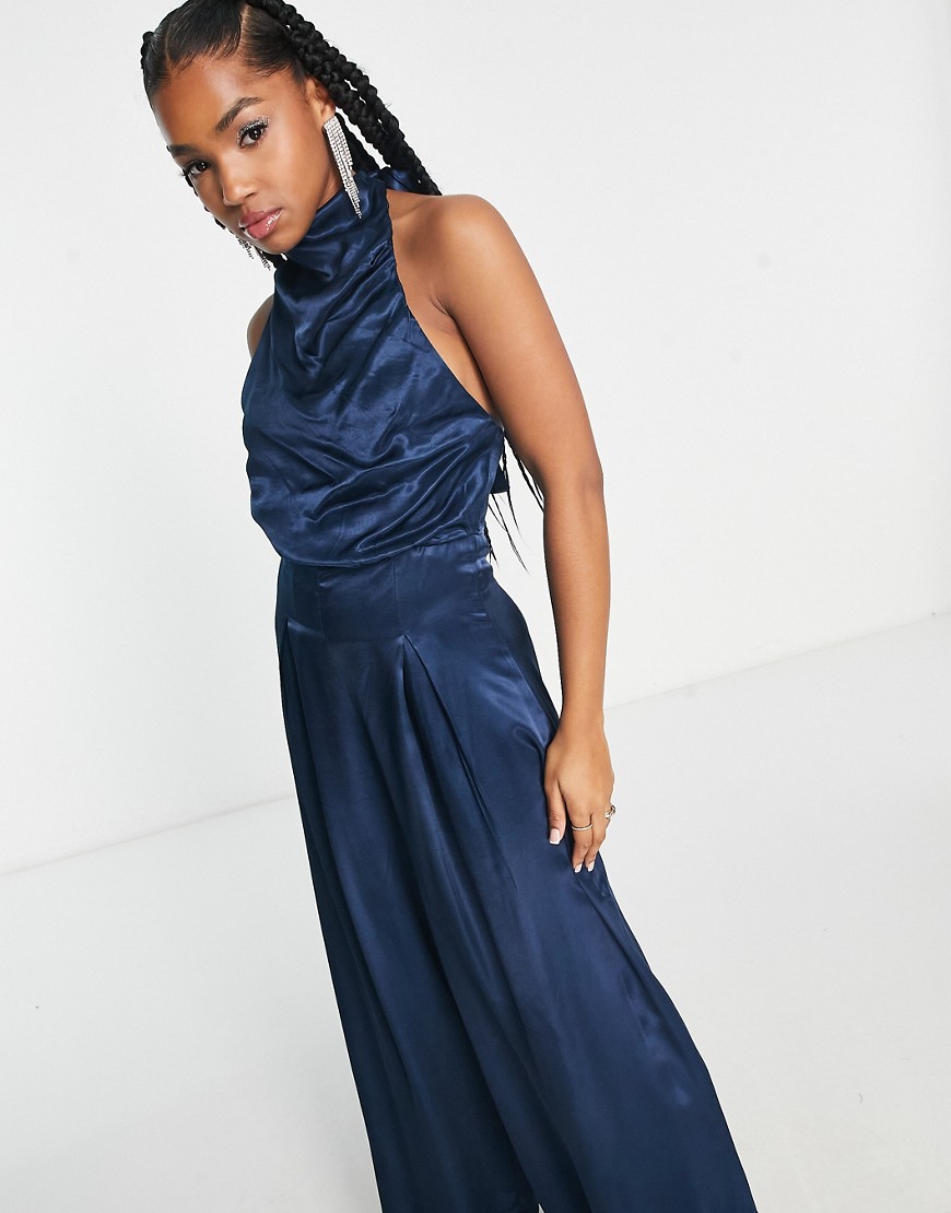 Nobody’s Child Annie satin backless jumpsuit in navy