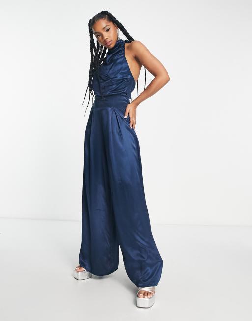 Navy blue cheap satin jumpsuit